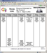 A Page returned by selecting a week and room combination.